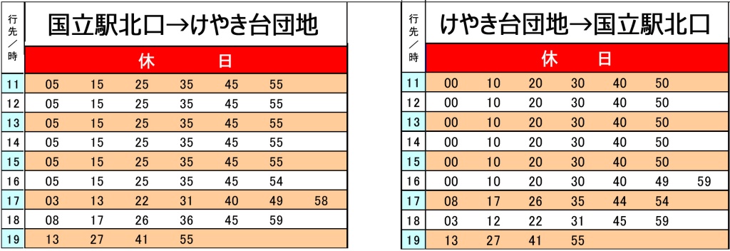 立川バス時刻表